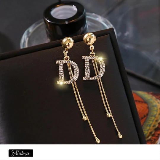 D Letter Gold Drop Chain Earrings