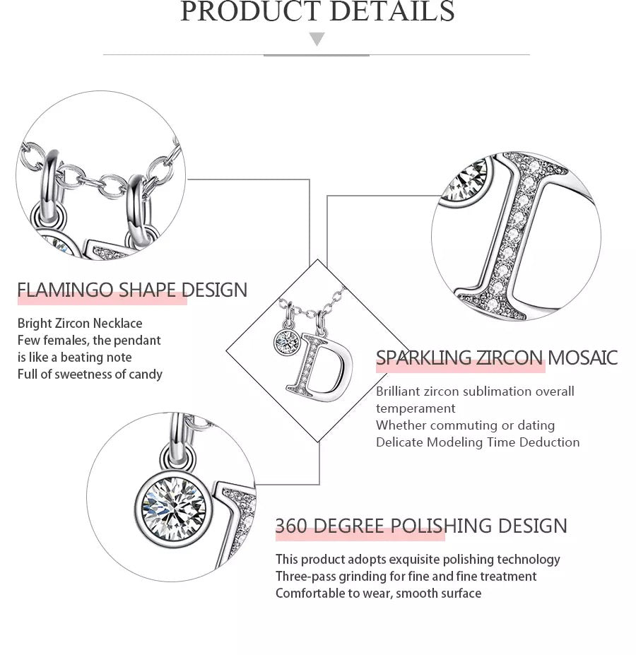 D Letter & Crystal Silver Pendant Necklace