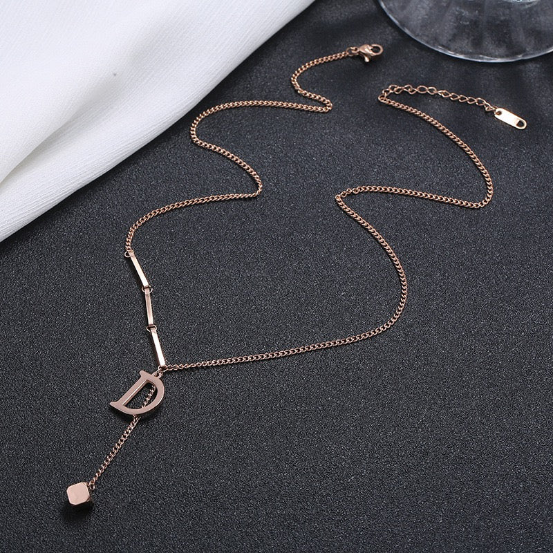 D Letter Gold Pendant Chain Necklace