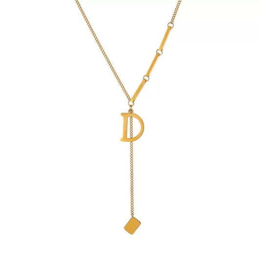 D Letter Gold Pendant Chain Necklace