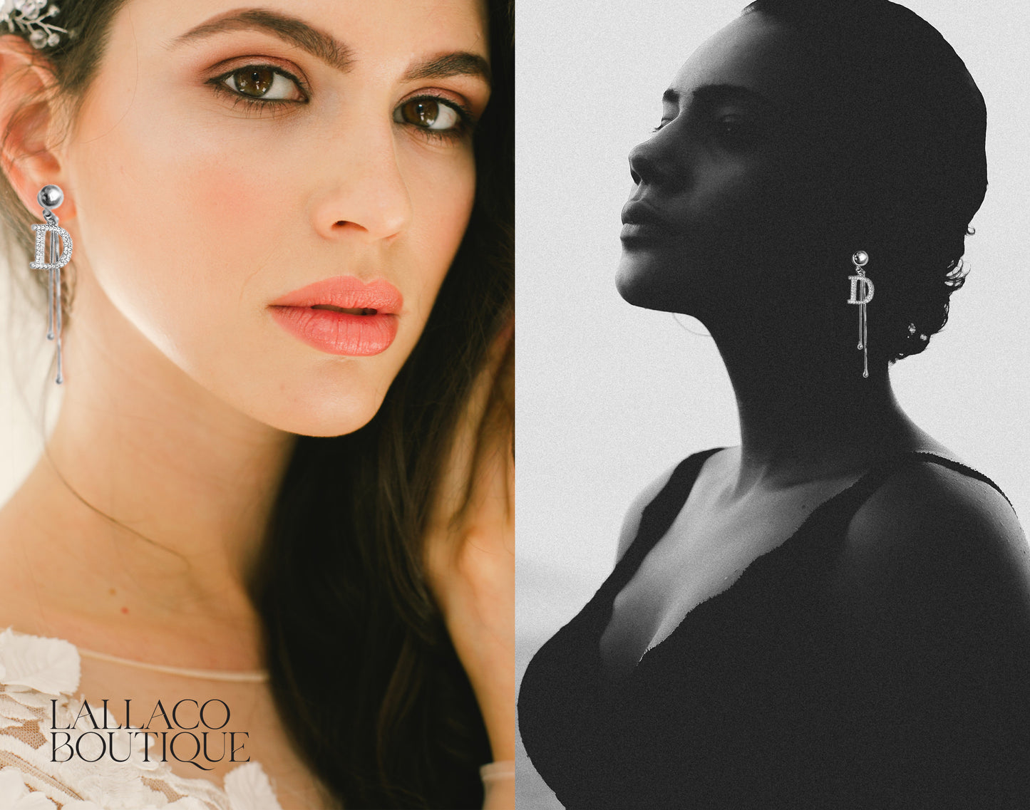 D Letter Silver Drop Chain Earrings