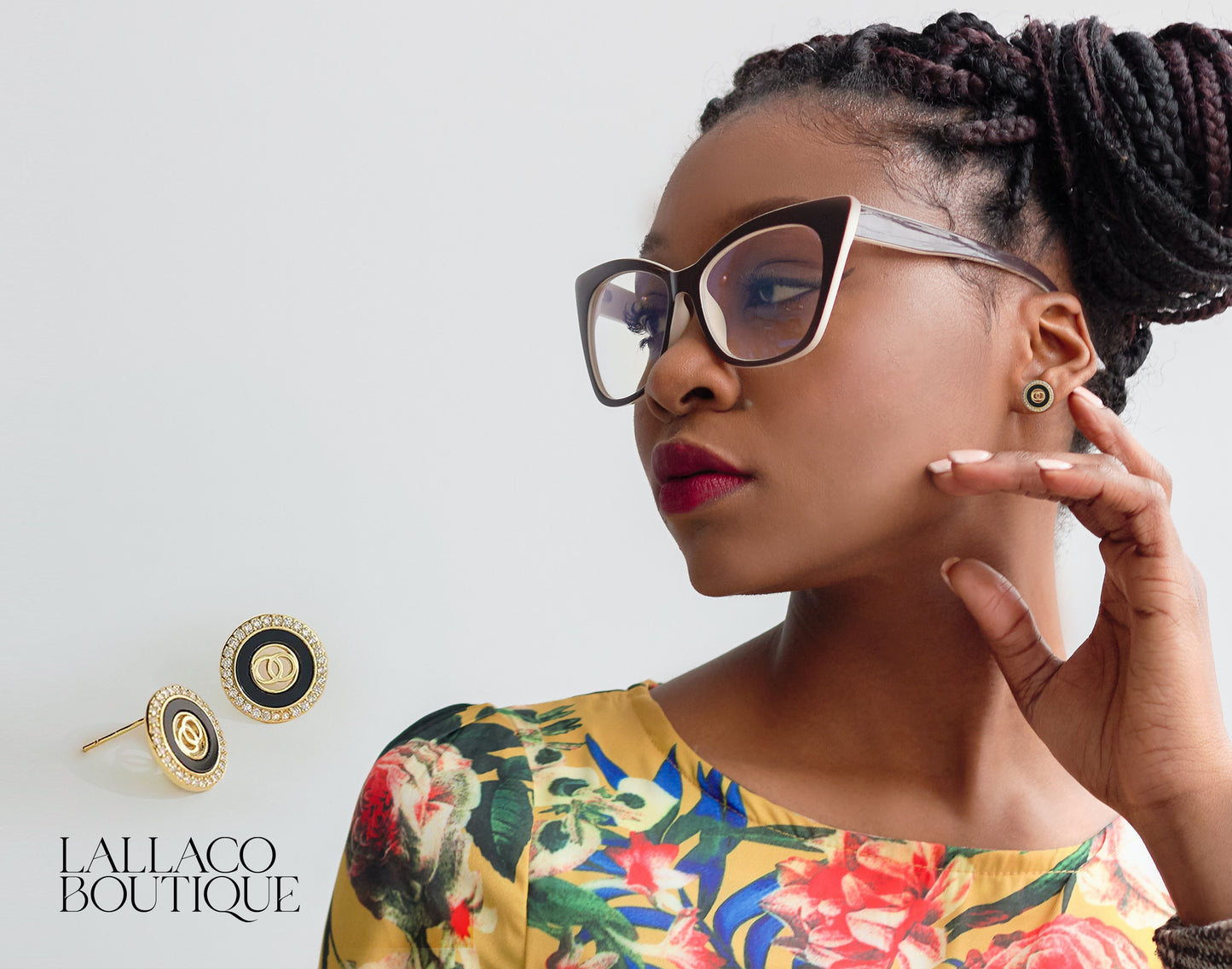 Black Geometry Double Ring Stud Earrings