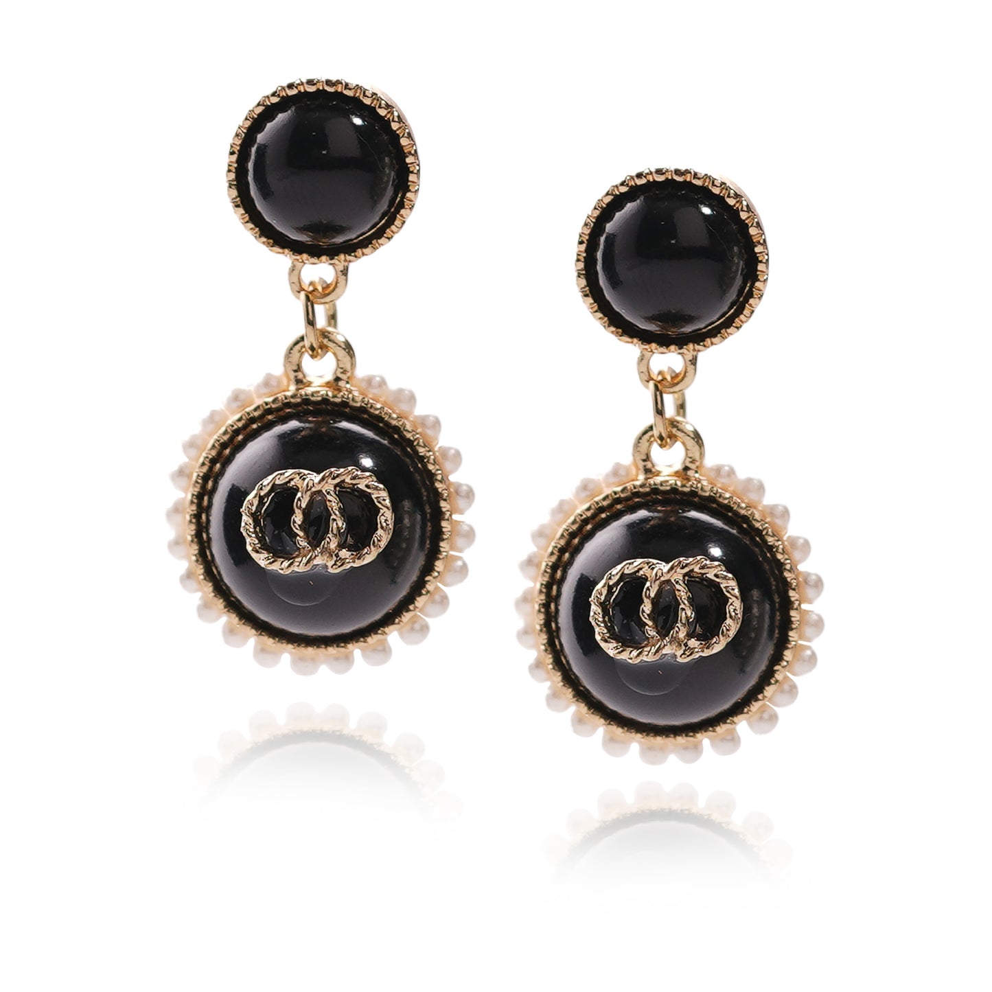 Black Geometry Double Ring Drop Earrings