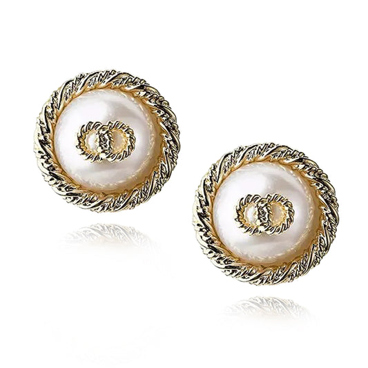 White Imitation Pearls Round Stud Earrings