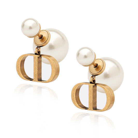 Double Pearl CD Stud Earring