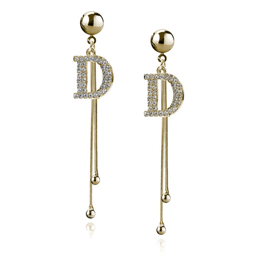 D Letter Gold Drop Chain Earrings