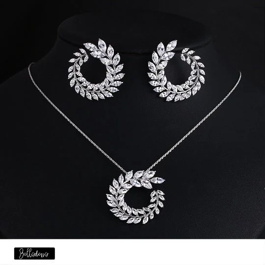 Zircon Silver Crystal Earrings and Pendant Necklace Jewelry Sets