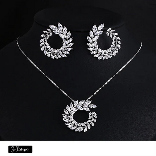 Zircon Silver Crystal Earrings and Pendant Necklace Jewelry Sets