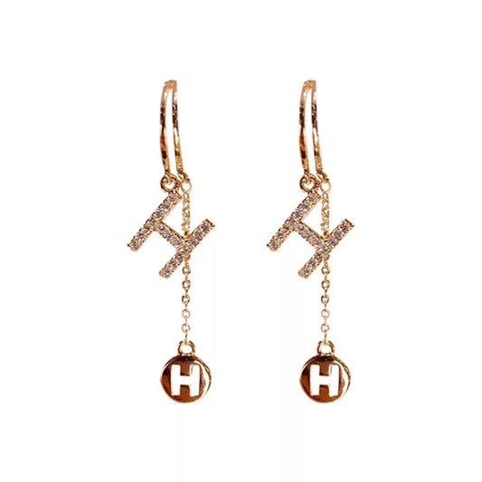 H Letter Gold Drop Chain Earrings