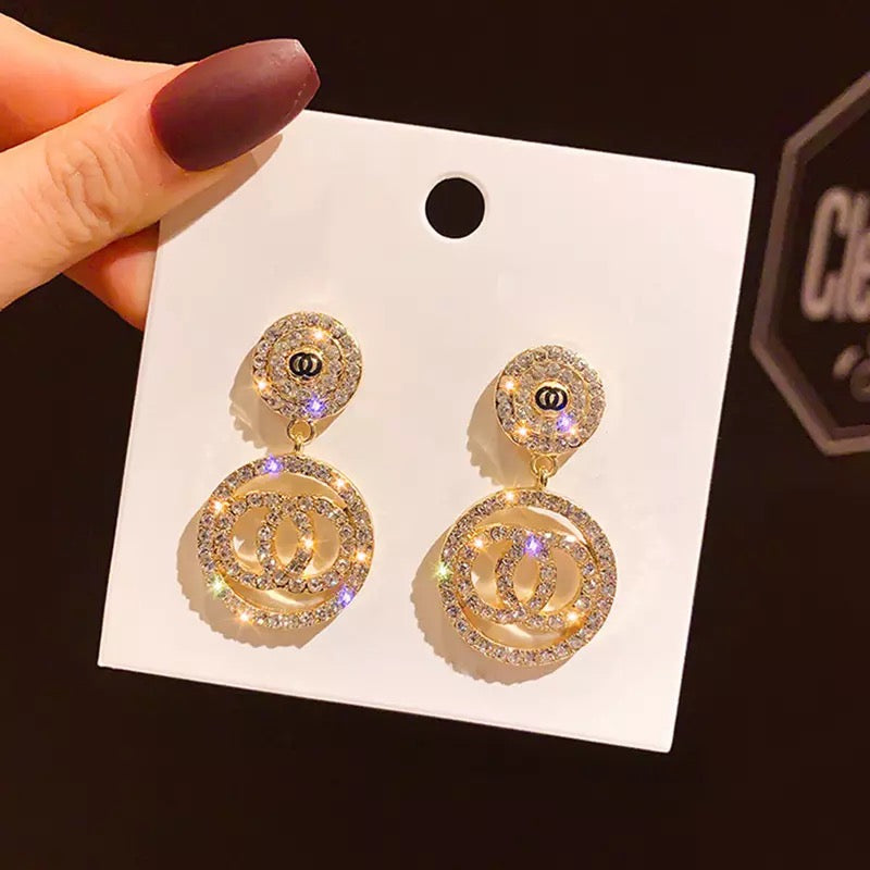 Crystal Double Ring Drop Earrings