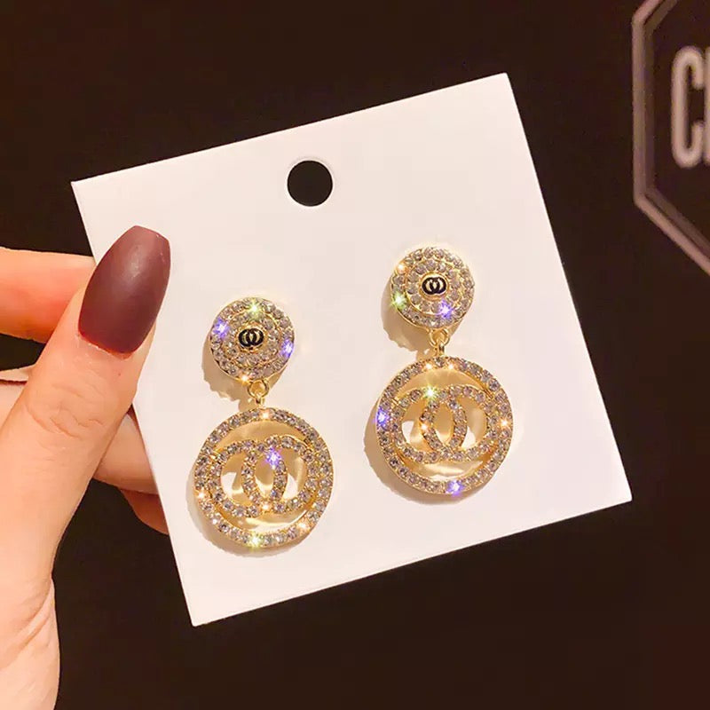 Crystal Double Ring Drop Earrings