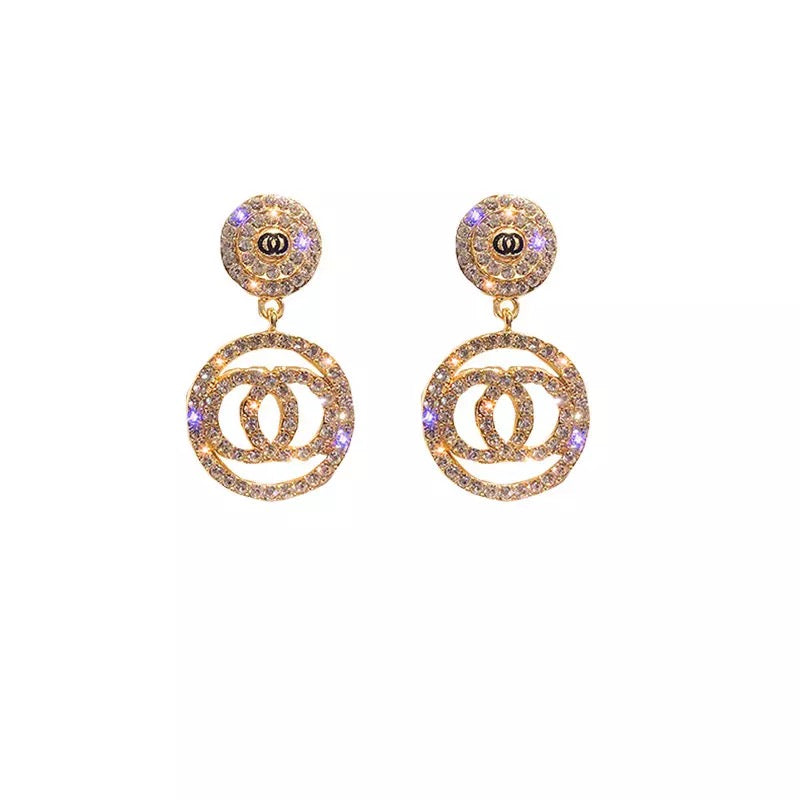 Crystal Double Ring Drop Earrings