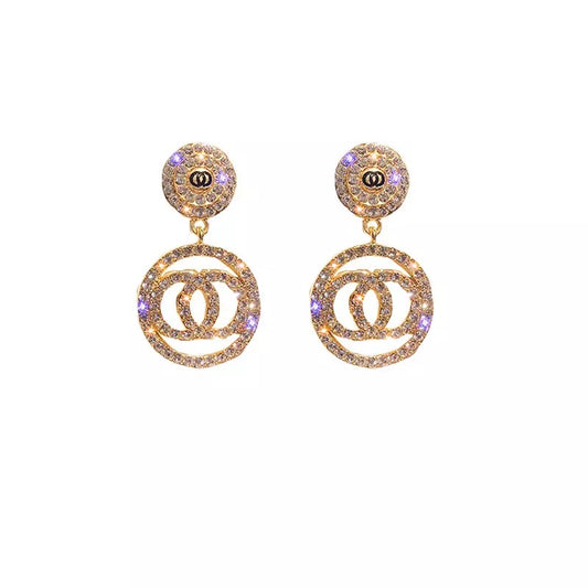Crystal Double Ring Drop Earrings