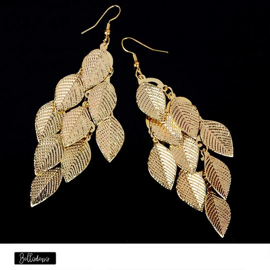 Gold Color Leaves Pendant Long Earrings