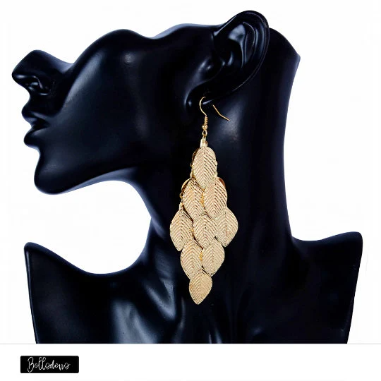 Gold Color Leaves Pendant Long Earrings