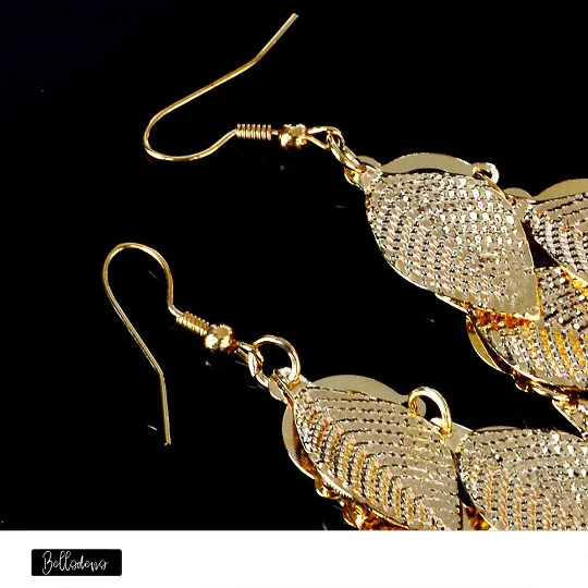 Gold Color Leaves Pendant Long Earrings