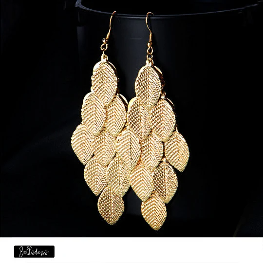 Gold Color Leaves Pendant Long Earrings