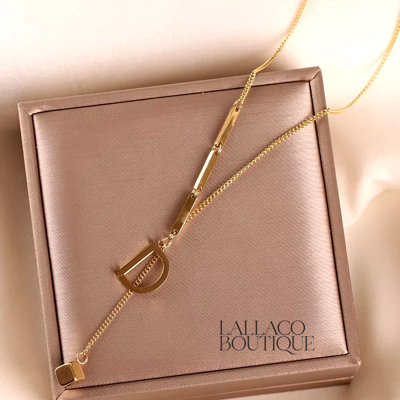 D Letter  Gold Pendant Chain Necklace