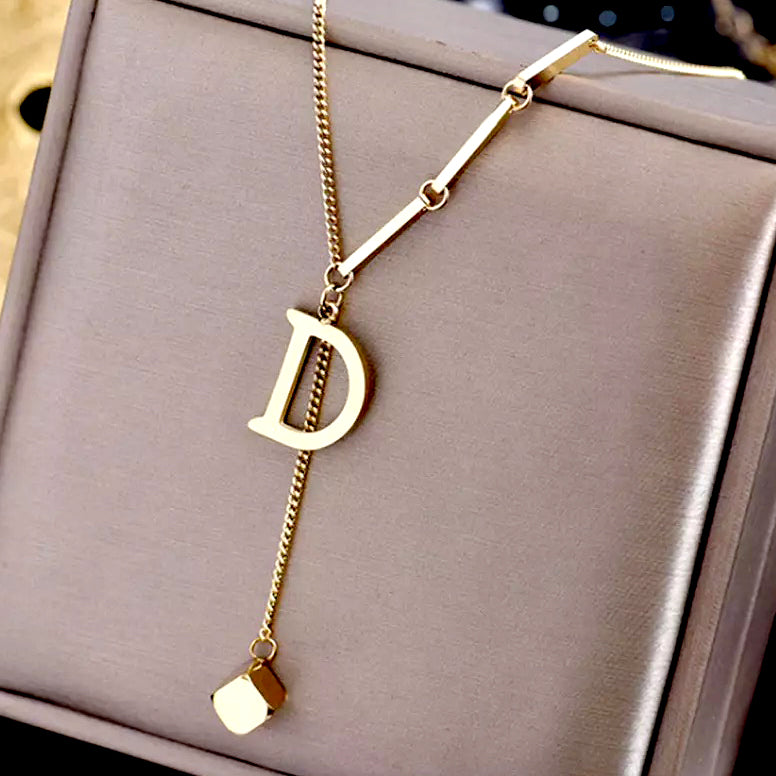 D Letter  Gold Pendant Chain Necklace