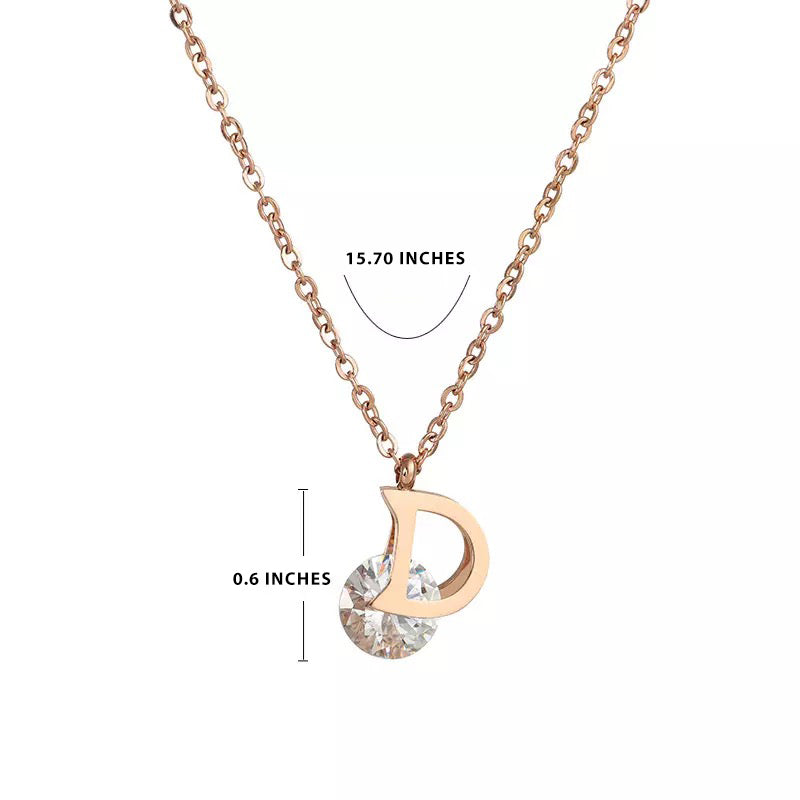 D Letter & Crystal Rose Gold Pendant Necklace