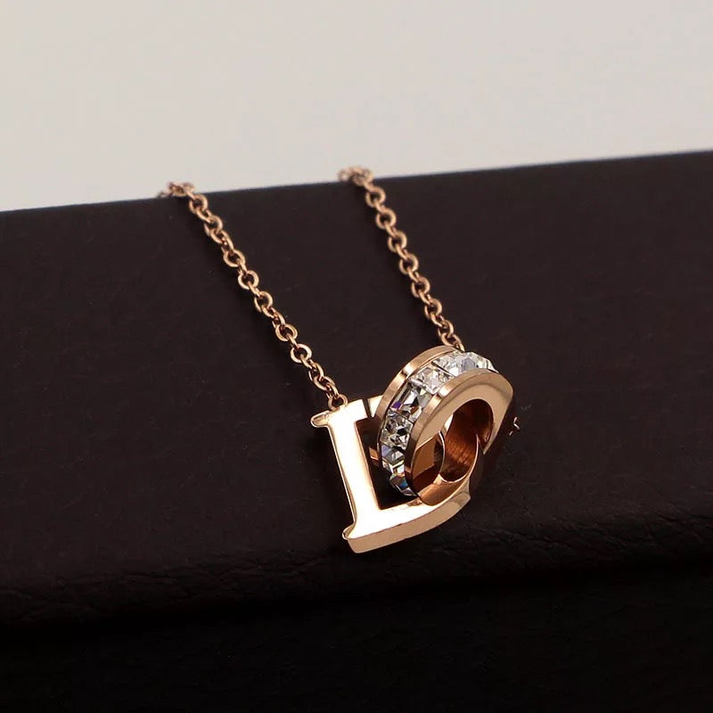 D Letter & Crystal Gold Pendant Necklace