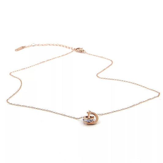 D Letter & Crystal Gold Pendant Necklace