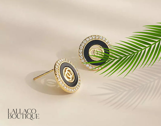 Black Geometry Double Ring Stud Earrings