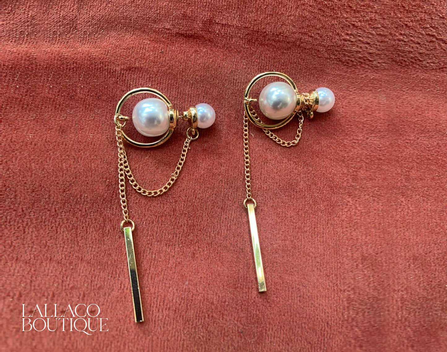 Double Pearl Drop CD Earrings