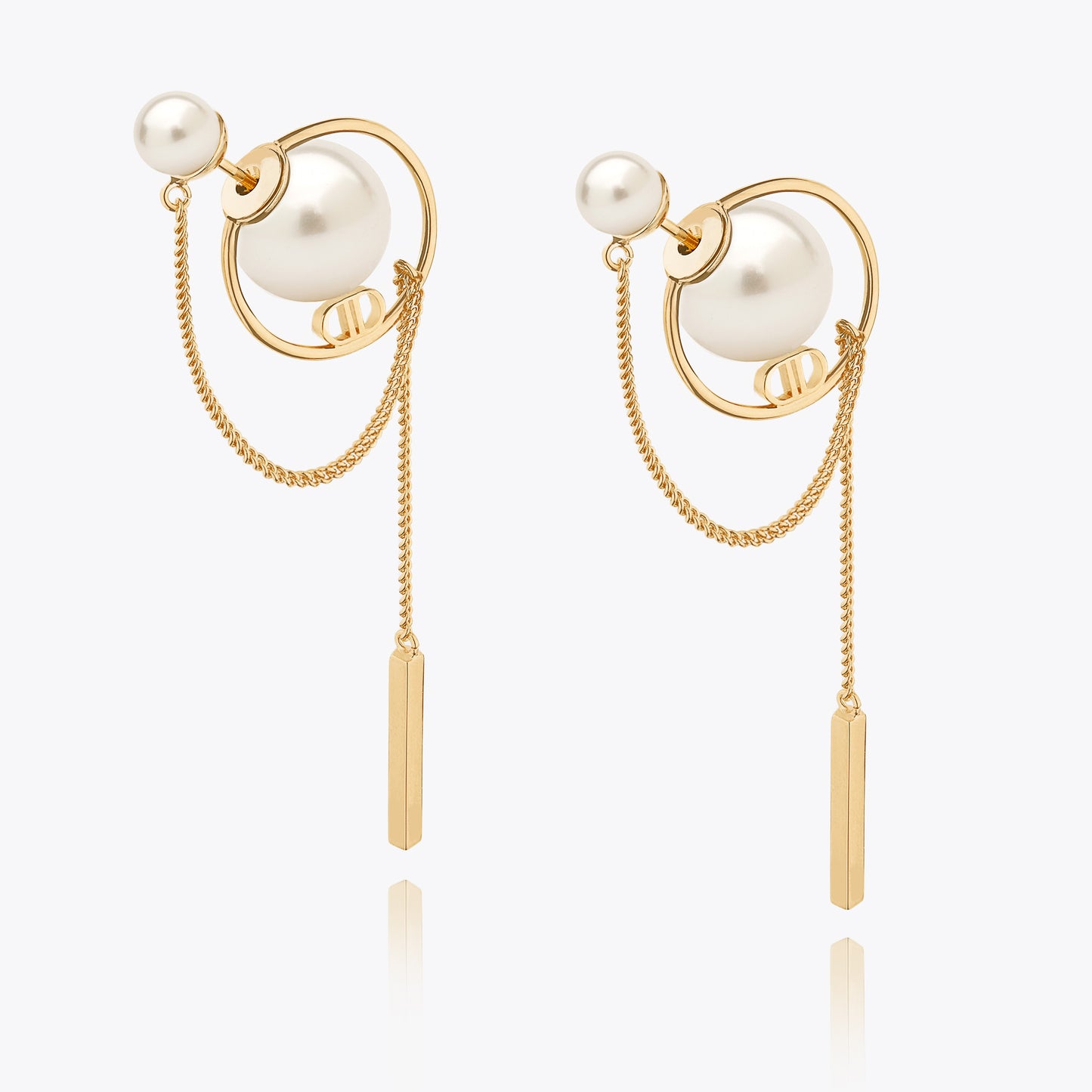 Double Pearl Drop CD Earrings