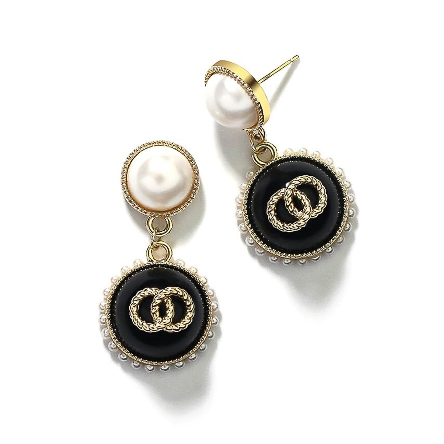 Black& White Geometry Double Ring Drop Earrings