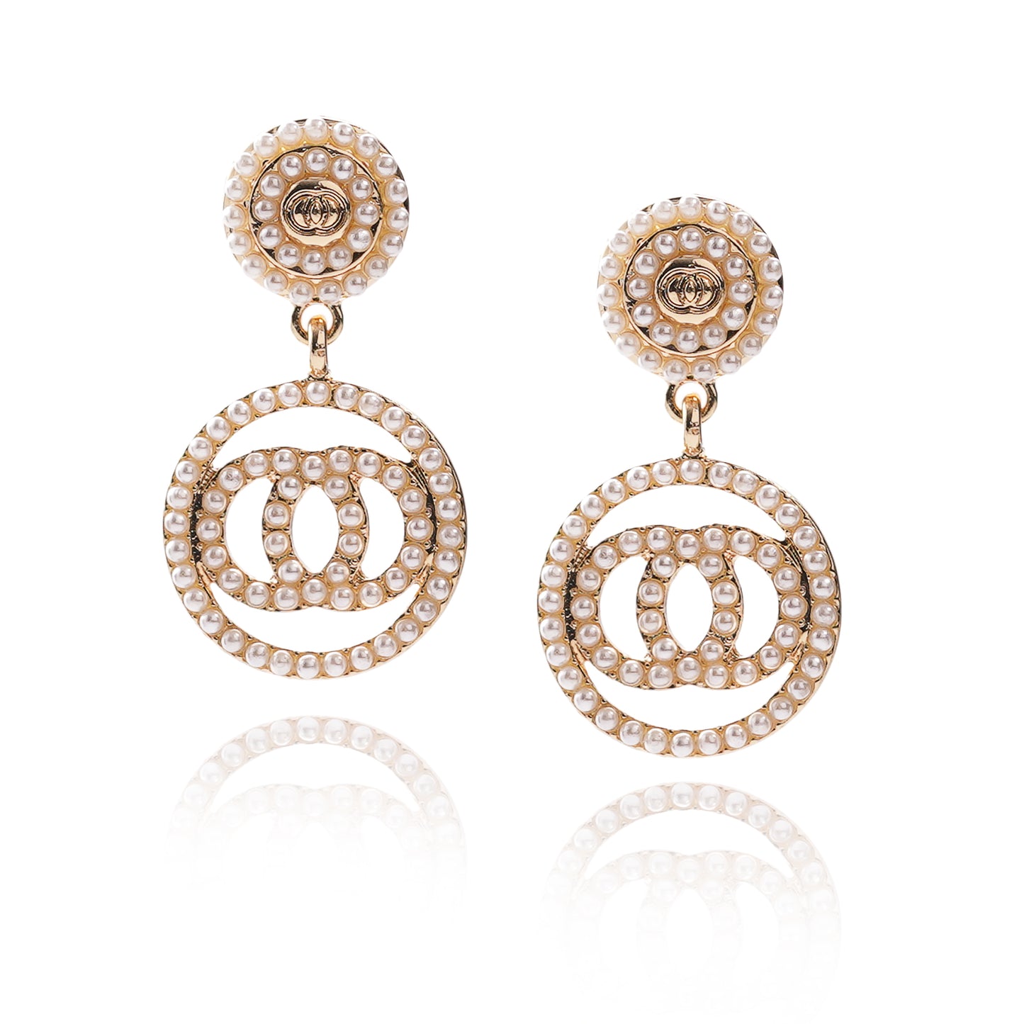 Pearl Double Ring Drop Earrings